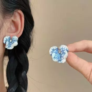 Новая мода супер фея картина маслом ретро синий цветок персонализированные серьги-джокеры женские