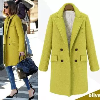 Новая мода свободное плотное европейское и американское пальто женское шерстяное пальто XL жёлтый