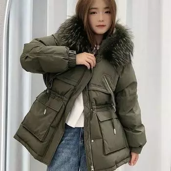 Новая мода, теплый женский пуховик с натуральным меховым воротником, зимний белый пуховик, женский пуховик, женский паркер