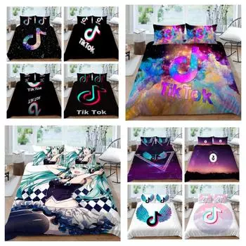 Новая мода Tik Tok пододеяльник мягкие домашние комплекты постельного белья с наволочкой персонажи мультфильмов с принтом постельное белье костюм с наволочкой UK Single 135x200cm