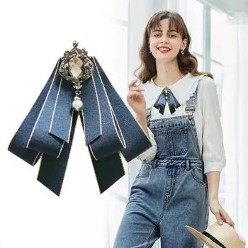 Новая мода тканевый галстук-бабочка тканевый художественный цветок жемчужно-хрустальная брошь в стиле колледжа белая рубашка булавки для воротника роскошные ювелирные броши