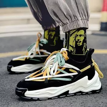 новая мода толстая подошва увеличивает повседневную мужскую обувь нескользящая студенческая спортивная обувь на открытом воздухе повседневная обувь на шнуровке 39