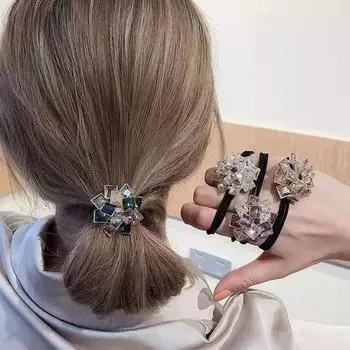 Новая мода тяжелая промышленность стеклянный кристалл изысканный волос веревка для женщин женский простой темперамент элегантный волос резинка для волос розовый