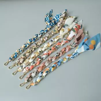 Новая мода весна-лето женская сумка аксессуар часть цепи съемная замена цветочный шелковый хлопковый шарф ремешок женская цепочка 36CM синий