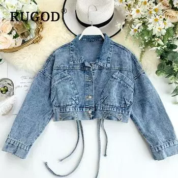 Новая мода весна осень женская джинсовая куртка шикарные короткие джинсовые пальто с длинными рукавами повседневная туника M синий