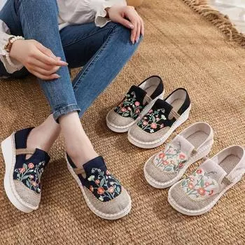 Новая мода вышивка характерный этнический стиль тканевая обувь вышитая обувь обувь ханьфу 35 чёрный