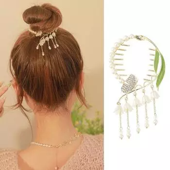 Новая мода заколки для волос булочка со стразами заколки для волос цветы жемчуг кисточка пряжка «хвощ» держатель для хвоста для женщин аксессуары для волос YSL