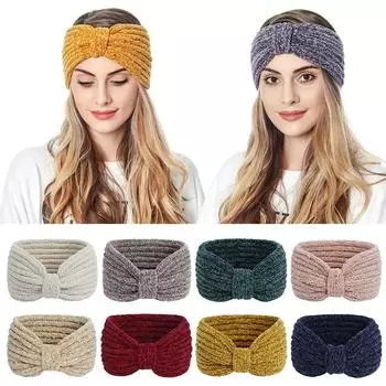 Новая мода Защита ушей Широкая вязаная повязка на голову Аксессуары для укладки волос Тюрбан-бантик Повязка на голову