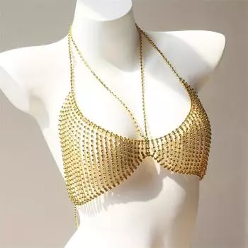 Новая мода Зеленый Кристалл Тела Грудь Цепочка Золотой Серебристый Сексуальный Блестящий Ночной Клуб Вечеринка Горный Хрусталь Грудь Цепи Белье Личность Специальный Ювелирный Декор