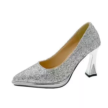 Новая Мода Женская Обувь Свадебные Туфли на Высоком Каблуке Офисная Вечеринка Блестящие Сандалии с Пайетками Женские Zapatos 35