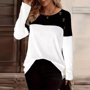 Новая мода женская толстовка с V-образным вырезом, длинный рукав, воротник, топы, осенние наряды M чёрный