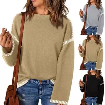 Новая мода женская толстовка с V-образным вырезом, длинный рукав, воротник, топы, осенние наряды S чёрный