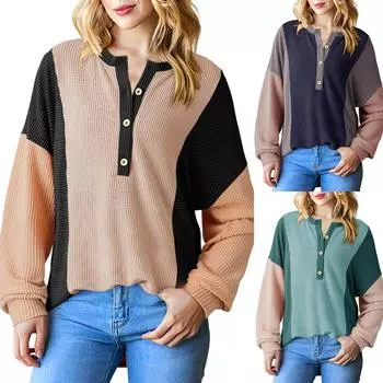 Новая мода женская толстовка с V-образным вырезом, длинный рукав, воротник, топы, осенние наряды M чёрный