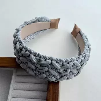 Новая Мода Женские Аксессуары для Волос Широкий Боковой Плетеный Тюрбан Однотонный Вязаный Головной Убор Ручной Работы Повязка на Голову