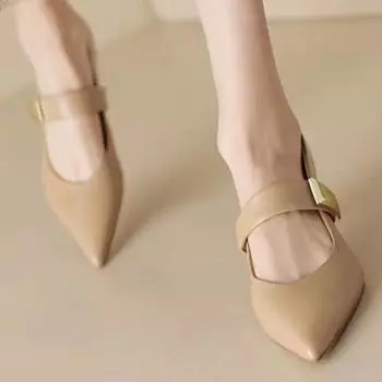 Новая Мода Женские Туфли Мэри Джейн Острый Носок Высокий Каблук Шпилька Металлическая Отделка Элегантная Обувь Zapatos Mujer Элегантные Дамы 35