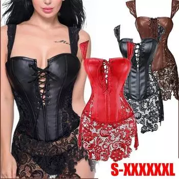 Новая мода женское нижнее белье больших размеров сексуальные женские корсеты из искусственной кожи в стиле стимпанк бюстье с кружевной юбкой нарядное корсетное платье S-6XL XXXXXXL