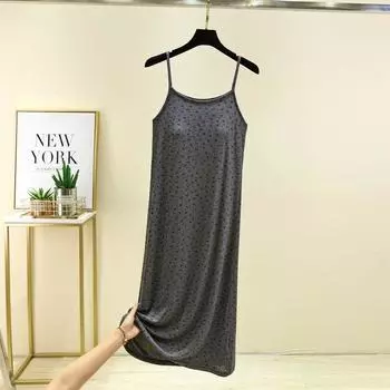 Новая модальная цветочная юбка на бретелях Женская летняя с круглым вырезом без рукавов Домашнее платье с нагрудными подушечками Ночная сорочка Платье без косточек Dark gray L (recommended 55.00 kg-70.00 kg