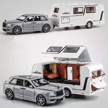 Новая модель 1/32 Rolls-Royce Cullinan RV из литого сплава, игрушечный внедорожник со звуком и светом, коллекционные украшения для кемпера, подарок для мальчика белый