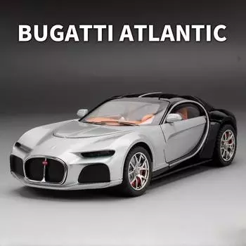 Новая модель автомобиля Bugatti Atlantic Toys в масштабе 1/24, литая модель автомобиля со светом и звуком, суперспортивный автомобиль для мальчиков, подарки на день рождения серебряный