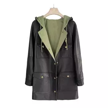 Новая модель куртки из искусственной кожи для знаменитостей, в том же стиле повседневная свободная кожаная женская ветровка с капюшоном S