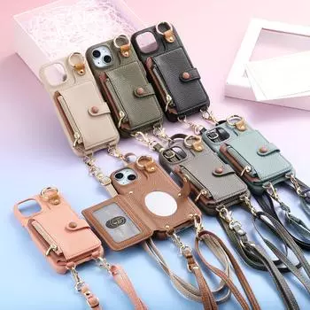 Новая модель подходит для чехла для мобильного телефона Apple 16 Pro Crossbody с зеркальным держателем для карт, защитного чехла для iPhone15. iPhone 16 Pro Max полночь зеленый