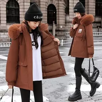 Новая модель представляет собой хлопковую куртку с утолщенным пухом, женскую осенне-зимнюю куртку средней длины из хлопка с капюшоном и приталенным талией. M белый