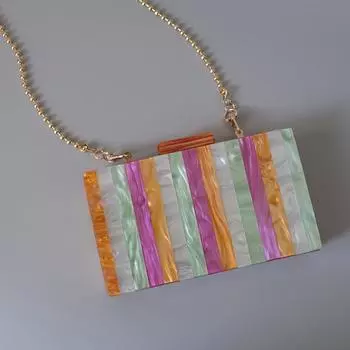 Новая модная акриловая женская сумка-клатч, роскошная красочная лоскутная вечерние полосатая сумочка, женская милая повседневная свадебная вечерняя сумка 18.6CM красный