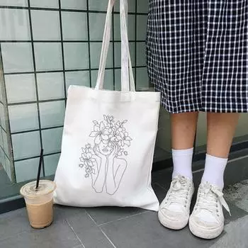 Новая модная эстетичная абстрактная холщовая женская сумка большой вместимости, повседневная сумка с принтом Academy Harajuku Ins Chic, винтажные художественные сумки на плечо 24*26cm