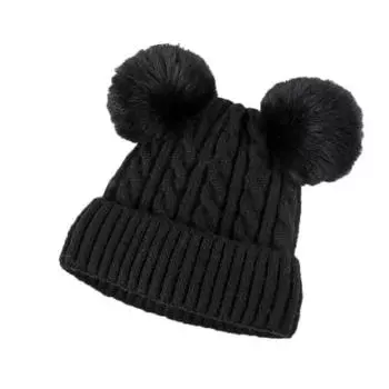 Новая модная бархатная холодная женская теплая шапка с двойным шаром, зимняя полосатая теплая вязаная шапка, защитная велосипедная осенне-зимняя шапка для девочки