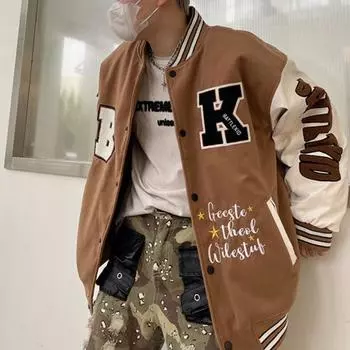 Новая модная бейсбольная куртка с принтом, мужская весенне-осенняя куртка в парном стиле, свободная спортивная куртка в американском стиле S чёрный