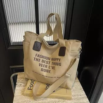 Новая модная большая вместительная холщовая сумка для женщин, новая сумка для отдыха в стиле колледжа, универсальная студенческая сумка-тоут чёрный