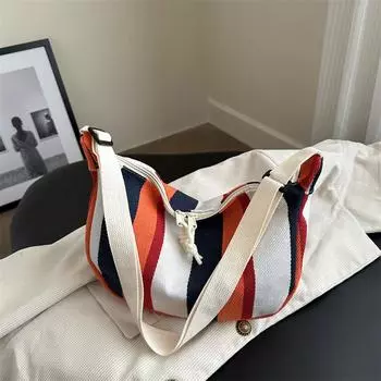 Новая модная большая вместительная сумка для поездок на работу из холста в полоску в стиле casual, ленивый иностранный стиль, через плечо, через подмышку, женская сумка чёрный