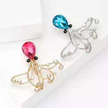 Новая модная брошь в виде осьминога со стразами, булавка с морским животным, женская одежда, аксессуары, корсаж синий