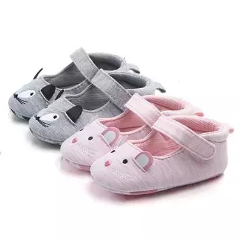 Новая модная детская обувь для девочек и мальчиков, первые ходунки, обувь с мягкой подошвой для новорожденных, обувь для новорожденных с мышкой и кошкой, первая детская обувь 11 серый
