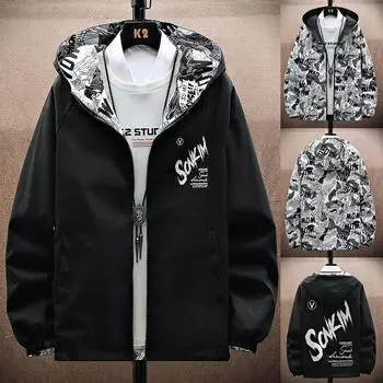 Новая модная двусторонняя мужская куртка с принтом Strewear, мужские тонкие куртки с капюшоном, ветровки, одежда больших размеров M
