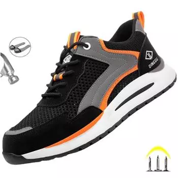 Новая модная дышащая нерушимая обувь, рабочие кроссовки, летние защитные ботинки с защитой от проколов, мужская строительная мужская обувь 38 чёрный