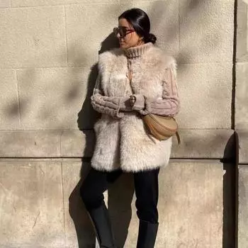 Новая модная европейская и американская осенняя теплая майка с искусственным мехом и травой, женский жилет, пальто S