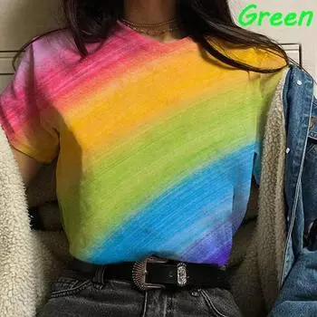 Новая модная футболка для девочек, забавная футболка с радужным 3d принтом, женская цветная повседневная футболка с короткими рукавами, топы S