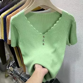 Новая модная футболка, осенняя рубашка из ледяного шелка с коротким рукавом, женская летняя тонкая футболка, полутоп L белый