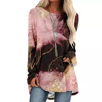 Новая модная футболка с длинным рукавом, футболка с 3d принтом, круглый вырез, высокое качество, свободная версия, одежда, повседневная женская одежда с длинным рукавом S