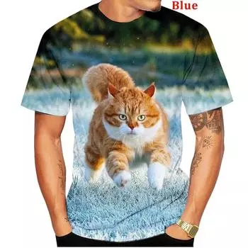 Новая модная футболка с котом, 3d летняя стильная женская/мужская футболка, топы, забавная футболка с коротким рукавом XS белый