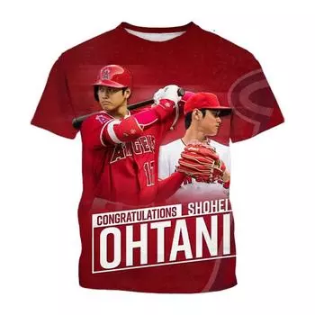 Новая модная футболка с принтом бейсбола Shohei Ohtani 3D, летняя повседневная спортивная футболка унисекс с круглым вырезом и коротким рукавом S белый