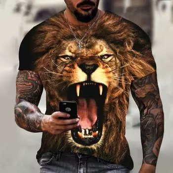 Новая модная футболка с принтом льва 3D, мужская и женская летняя повседневная футболка с коротким рукавом со львом S