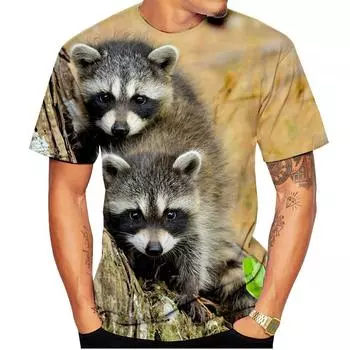 Новая модная футболка с принтом милого енота 3D для мужчин и женщин, повседневная рубашка с коротким рукавом и принтом енота для лета S