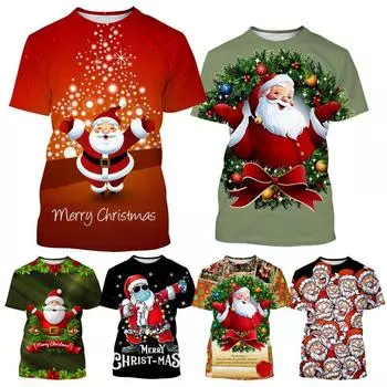 Новая модная футболка с принтом Санта-Клауса 3D, мужская и женская летняя повседневная рубашка с коротким рукавом на Рождество S
