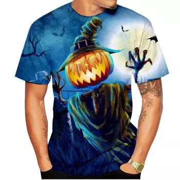 Новая модная футболка с принтом тыквы на Хэллоуин, 3D-принт, мужская и женская летняя повседневная футболка с короткими рукавами S