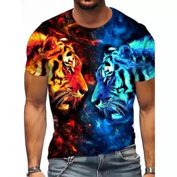 Новая модная футболка с принтом животных 3D, мужская и женская летняя повседневная футболка с короткими рукавами и принтом животных, футболка большого размера с круглым вырезом S