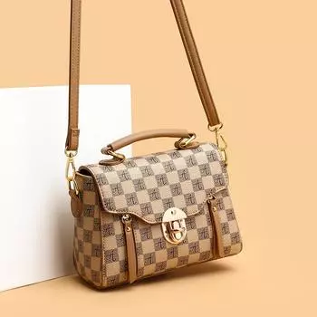 Новая модная и универсальная маленькая квадратная сумка через плечо с сетчатым принтом, корейский стиль, модная женская сумка через плечо 19.5*10*15cm хаки