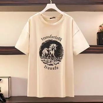 Новая модная корейская футболка больших размеров для отдыха, свободная, утягивающая, с принтом единорога 2XL