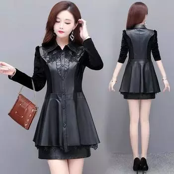 Новая модная кружевная кожаная рубашка средней длины, женское пальто, однобортное весенне-осеннее женское кожаное пальто, S-6XL XXXXXXL